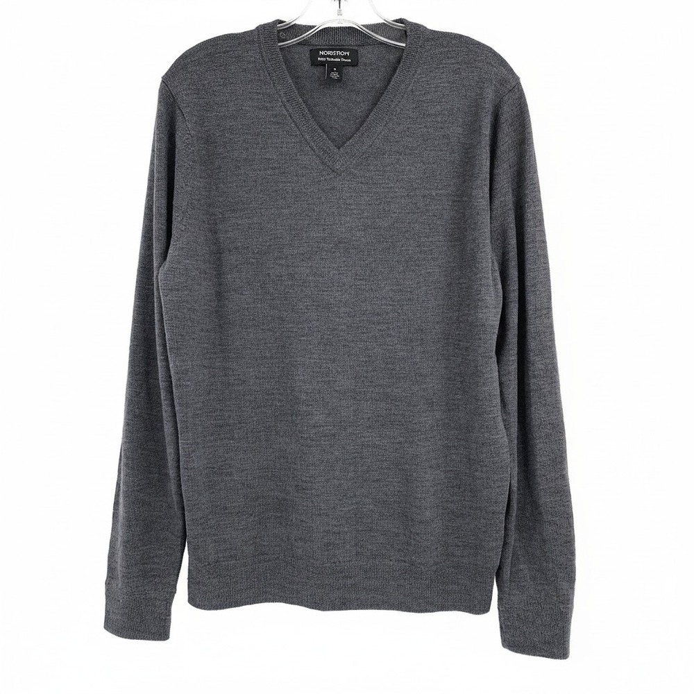 Nordstrom Gray 100% Merino Wool V-Neck Sweater | Men’s M Regular